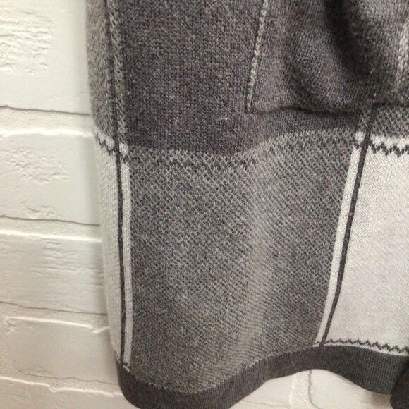 LONG duster long sweater Cardigan Robe plaid grey white pockets XL - Picture 4 of 14